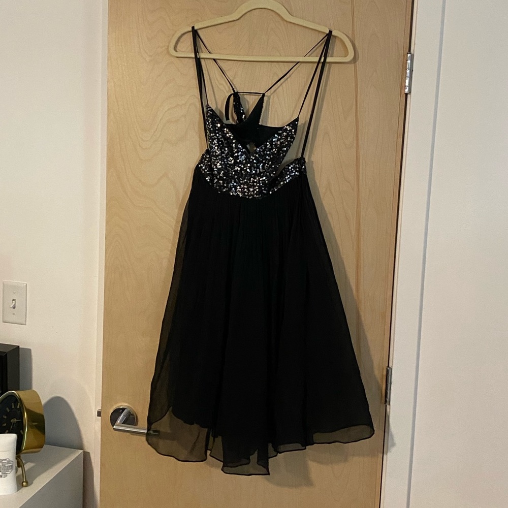 BCBGMAXAZRIA black sequin criss cross dress